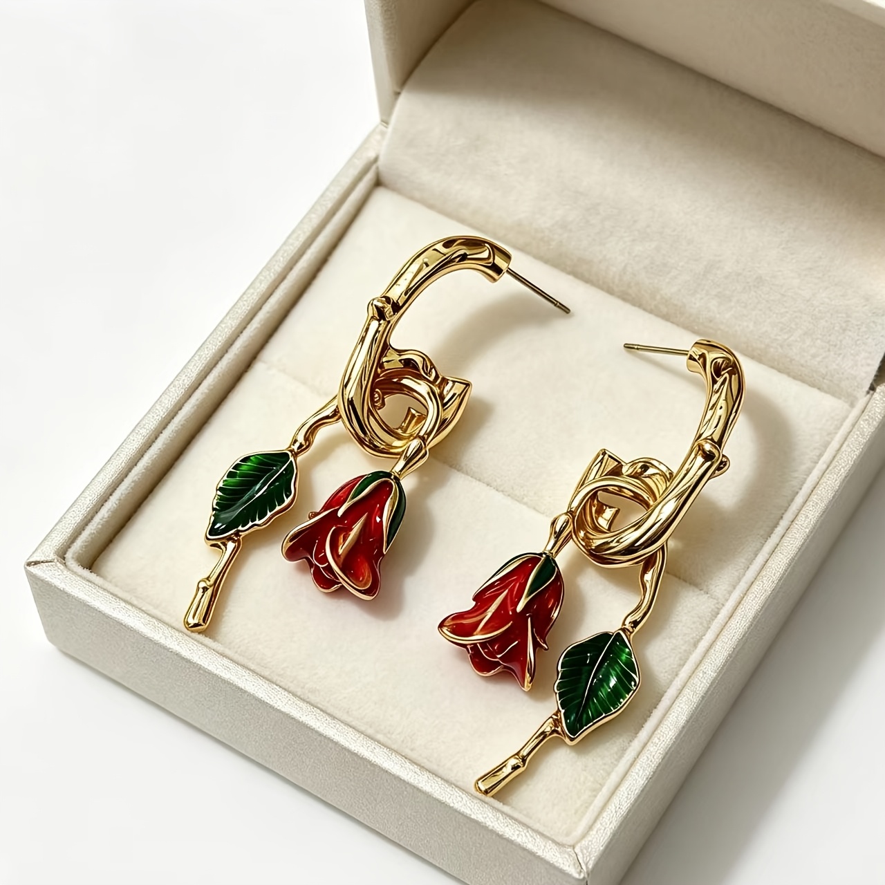 Women's Elegant Rose-Shaped Drop Earrings, Vintage Style